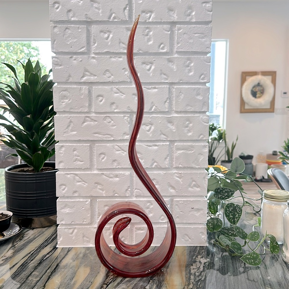 Hand Blown Glass Decorative Art Piece-Red/Clear/Orange/Gold Fleck/Dark Brown